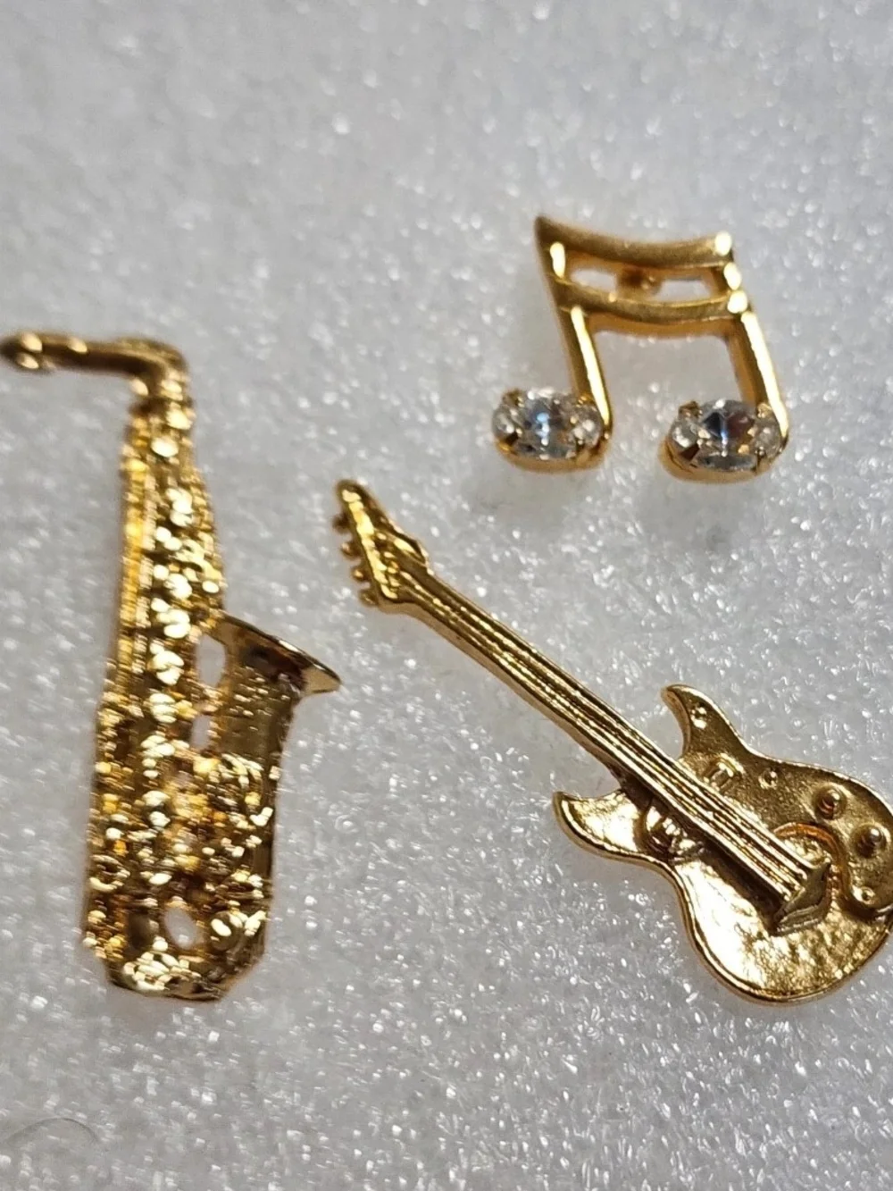Gold Tone Music Pin Lot Saxophone Guitar Musical Notes Rhinestone